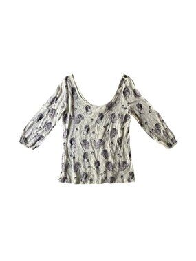 Anthropologie Squirrel Print Scoop Neck 3/4 Sleeve Top White Gray 100% Cotton Si